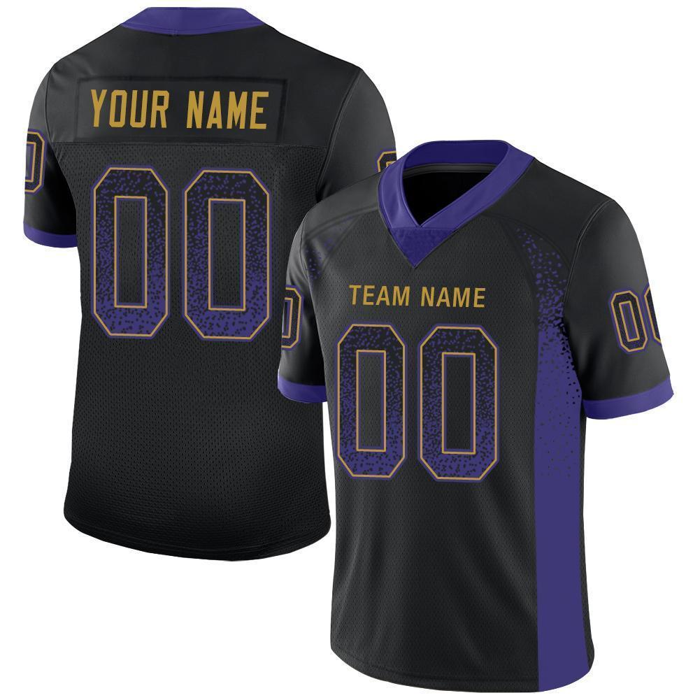 Custom Black Purple-Old Gold Drift Fashion Football Jersey - Main View