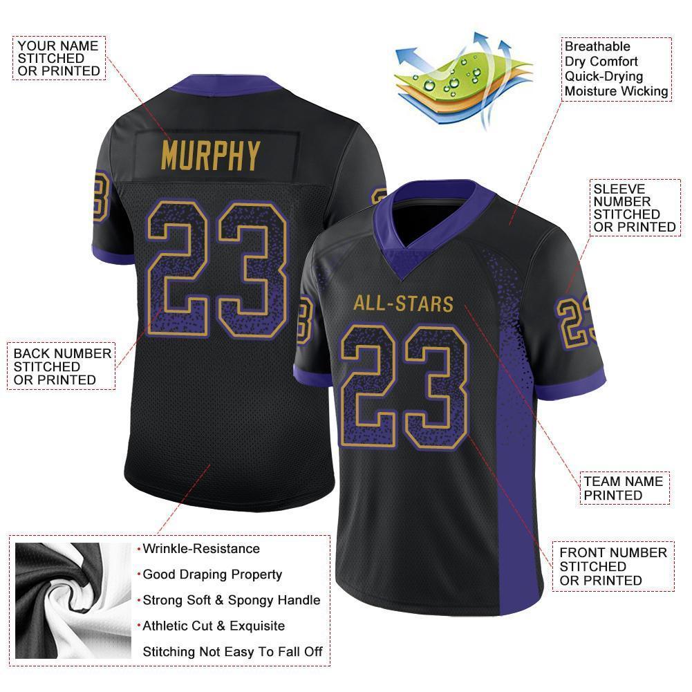 Custom Black Purple-Old Gold Drift Fashion Football Jersey view 4