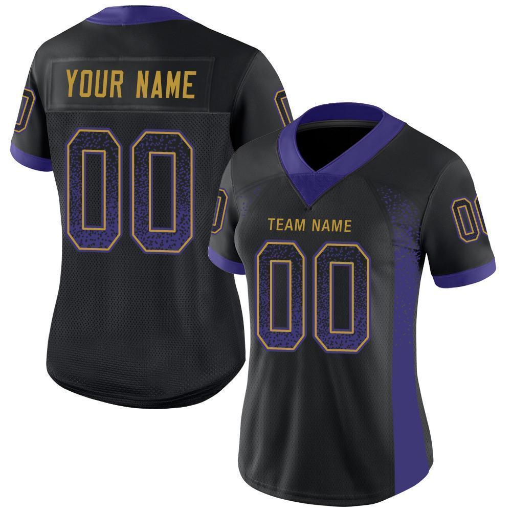 Custom Black Purple-Old Gold Drift Fashion Football Jersey view 3
