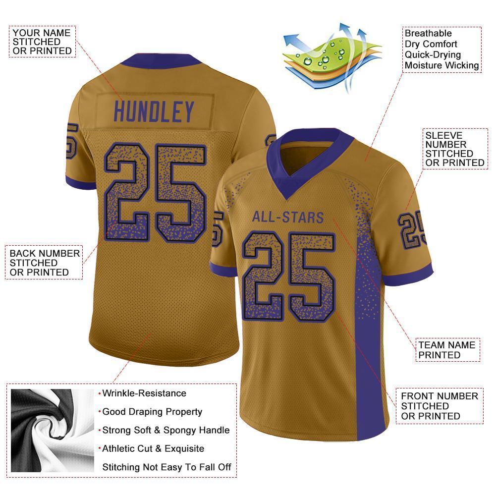 Custom Old Gold Purple-Black Drift Fashion Football Jersey view 3