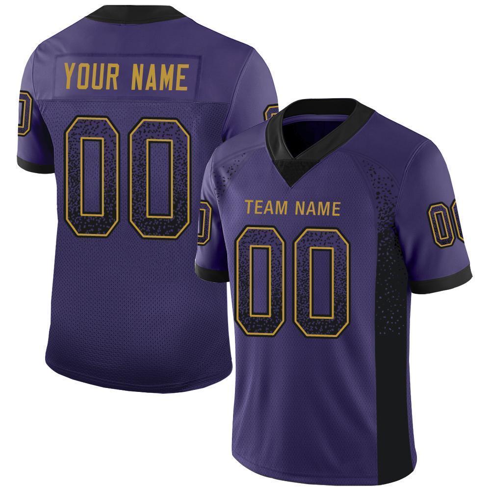 Custom Purple Black-Old Gold Drift Fashion Football Jersey - Main View