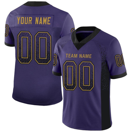 Custom Purple Black-Old Gold Drift Fashion Football Jersey - Main View