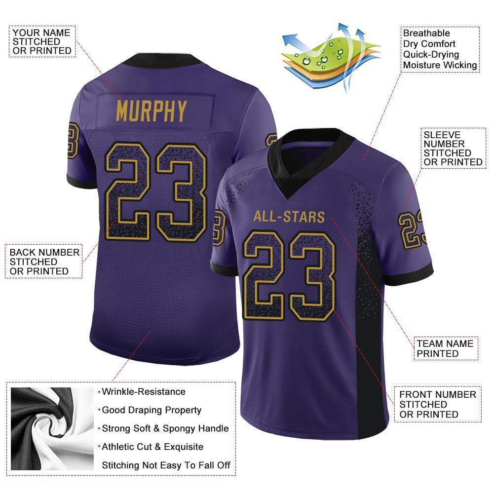 Custom Purple Black-Old Gold Drift Fashion Football Jersey view 4