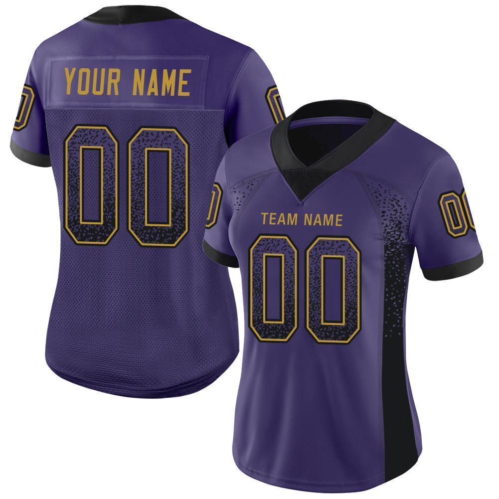 Custom Purple Black-Old Gold Drift Fashion Football Jersey view 3