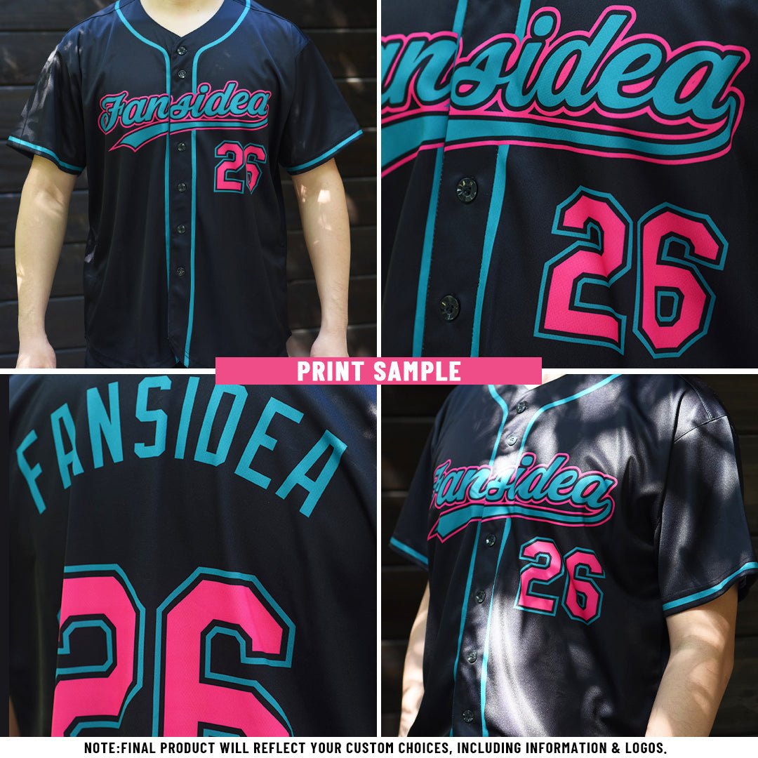 Custom Black Pink-Teal Authentic Baseball Jersey view 12