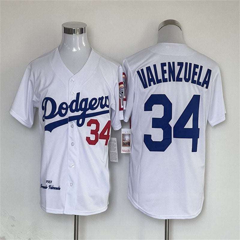 Los Angeles Dodgers #34 Fernando Valenzuela Mitchell & Ness Road 1981 Cooperstown Collection Authentic Jersey - WHITE Baseball Jerseys - Main View