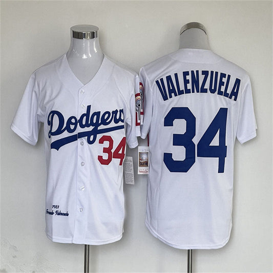 Los Angeles Dodgers #34 Fernando Valenzuela Mitchell & Ness Road 1981 Cooperstown Collection Authentic Jersey - WHITE Baseball Jerseys - Main View