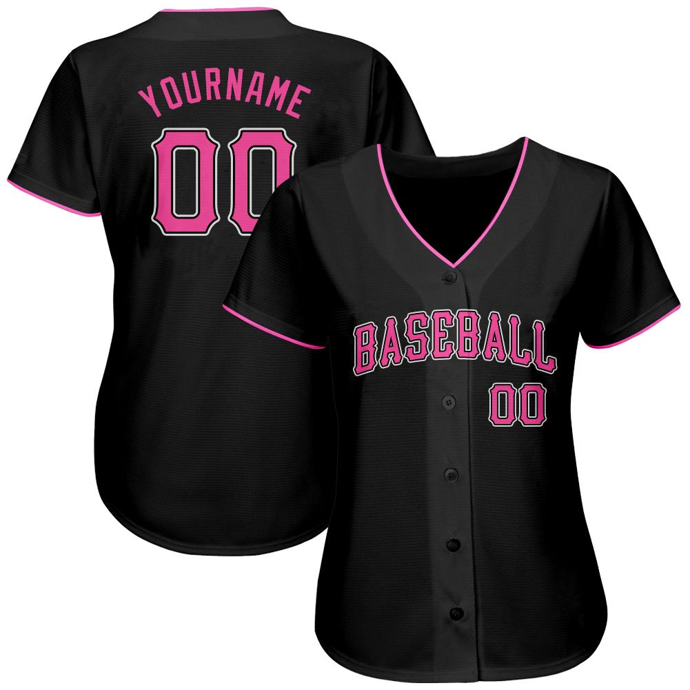 Custom Black Pink-White Authentic Baseball Jersey view 2