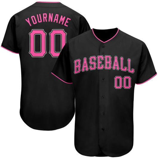 Custom Black Pink-White Authentic Baseball Jersey - Main View