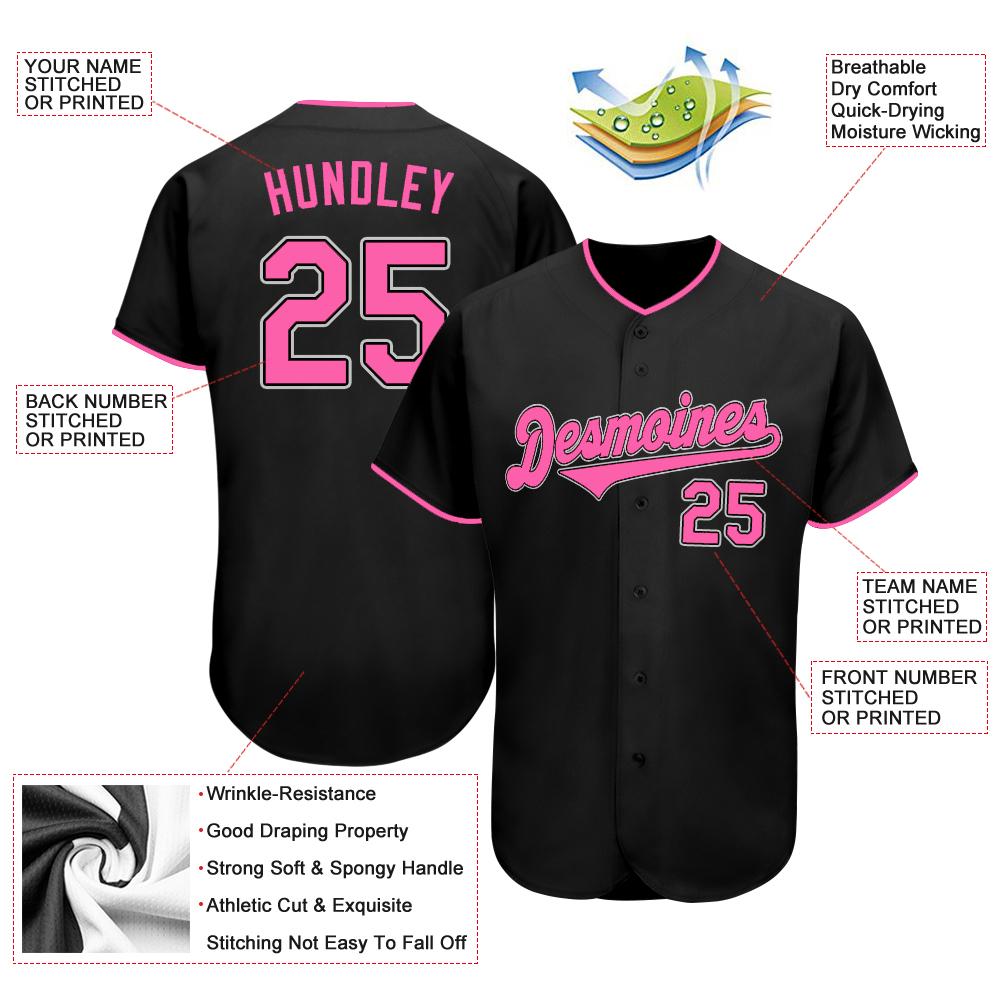 Custom Black Pink-White Authentic Baseball Jersey view 3