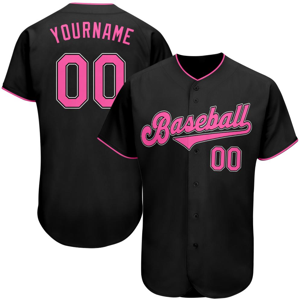 Custom Black Pink-White Authentic Baseball Jersey - Main View