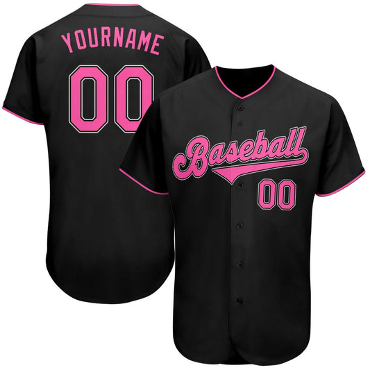 Custom Black Pink-White Authentic Baseball Jersey - Main View