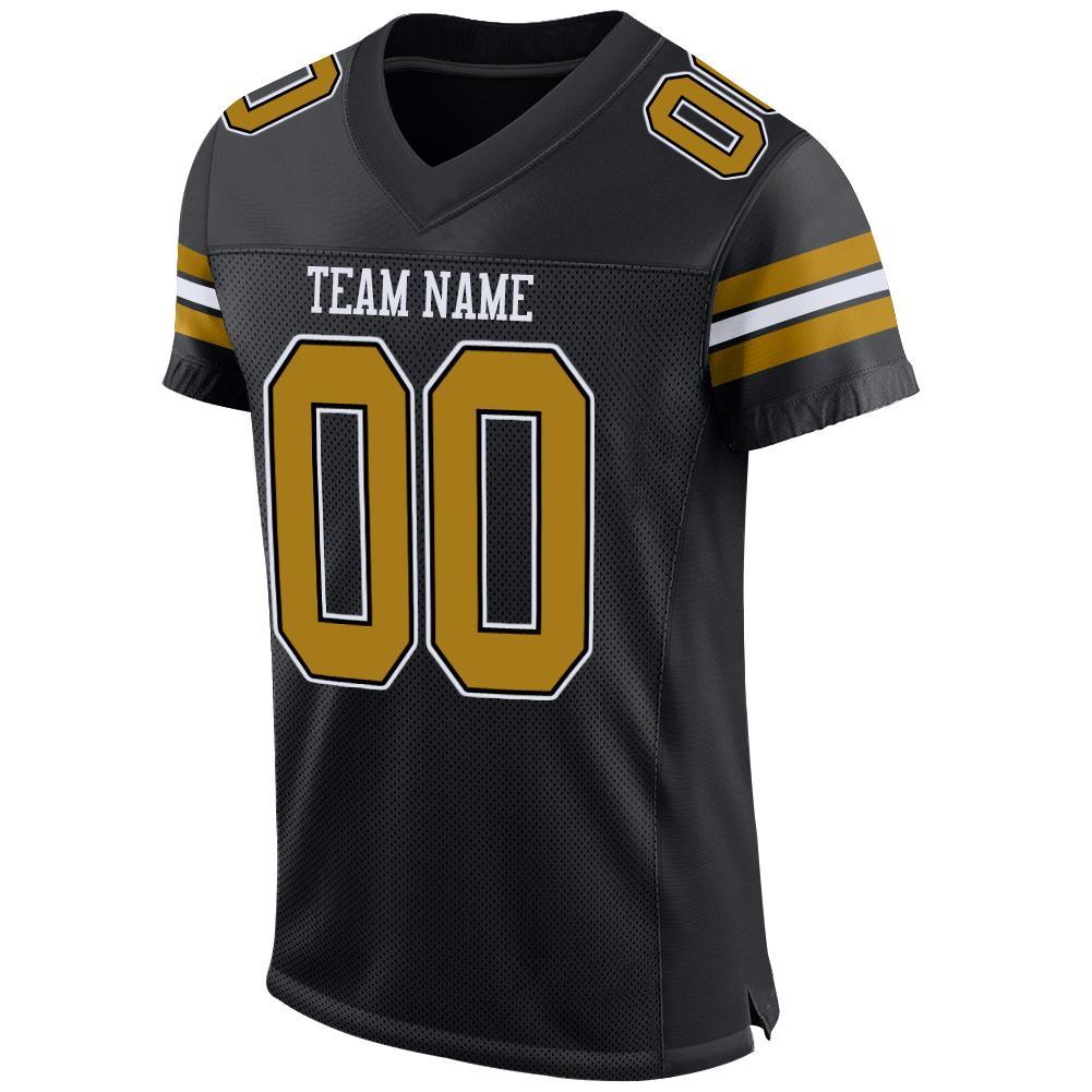 Custom Black Old Gold-White Mesh Authentic Football Jersey view 2