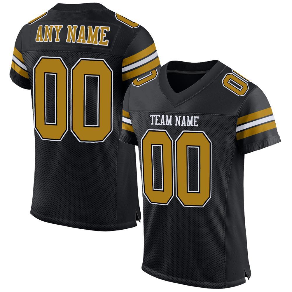 Custom Black Old Gold-White Mesh Authentic Football Jersey - Main View