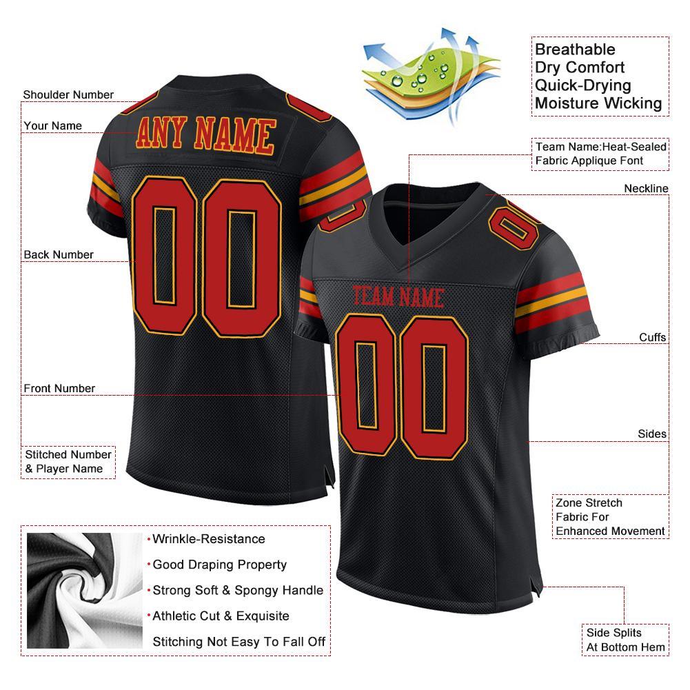 Custom Black Scarlet-Gold Mesh Authentic Football Jersey view 4