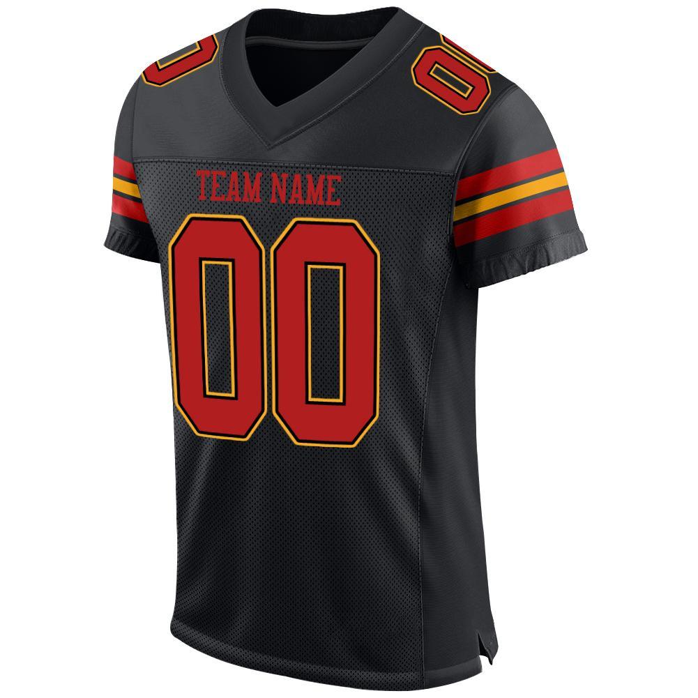 Custom Black Scarlet-Gold Mesh Authentic Football Jersey view 2