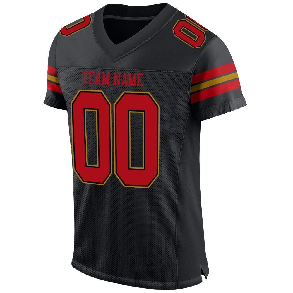 Custom Black Red-Old Gold Mesh Authentic Football Jersey view 2