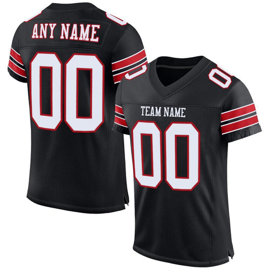 Custom Black White-Red Mesh Authentic Football Jersey - Main View