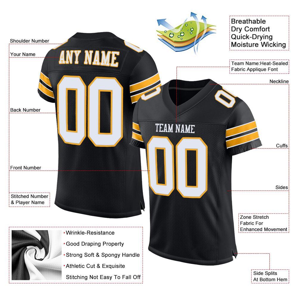 Custom Black White-Gold Mesh Authentic Football Jersey view 4