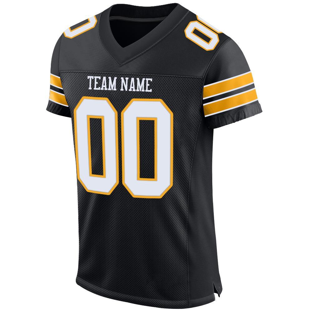 Custom Black White-Gold Mesh Authentic Football Jersey view 2