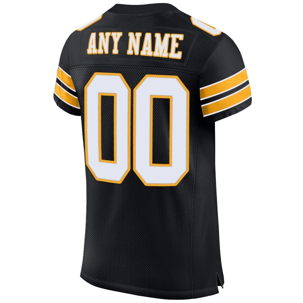 Custom Black White-Gold Mesh Authentic Football Jersey view 3