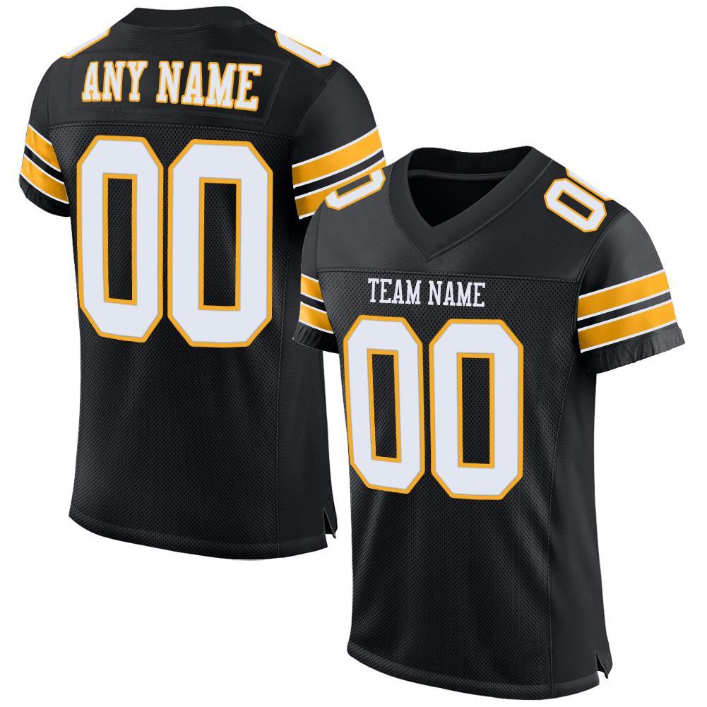 Custom Black White-Gold Mesh Authentic Football Jersey - Main View