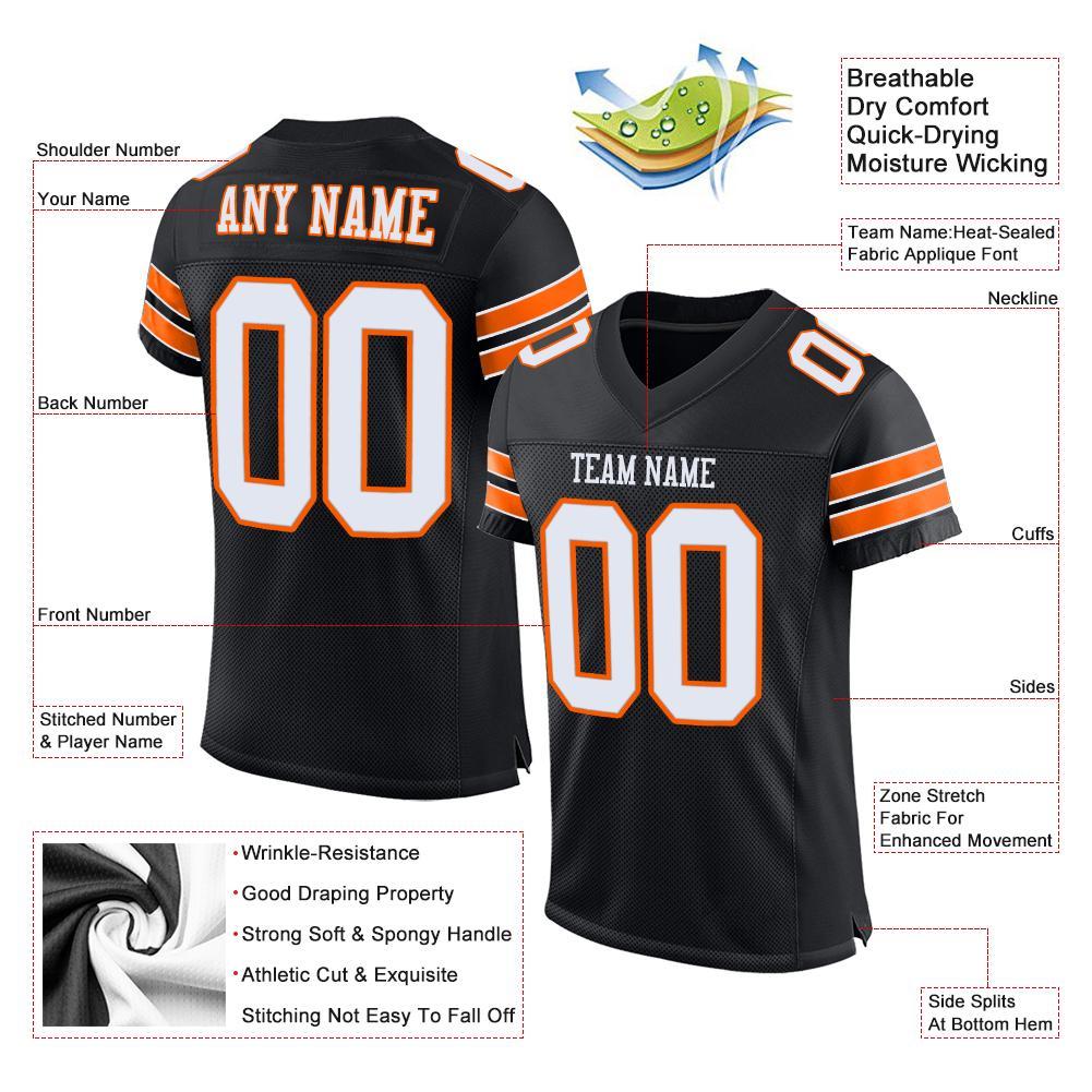 Custom Black White-Orange Mesh Authentic Football Jersey view 4