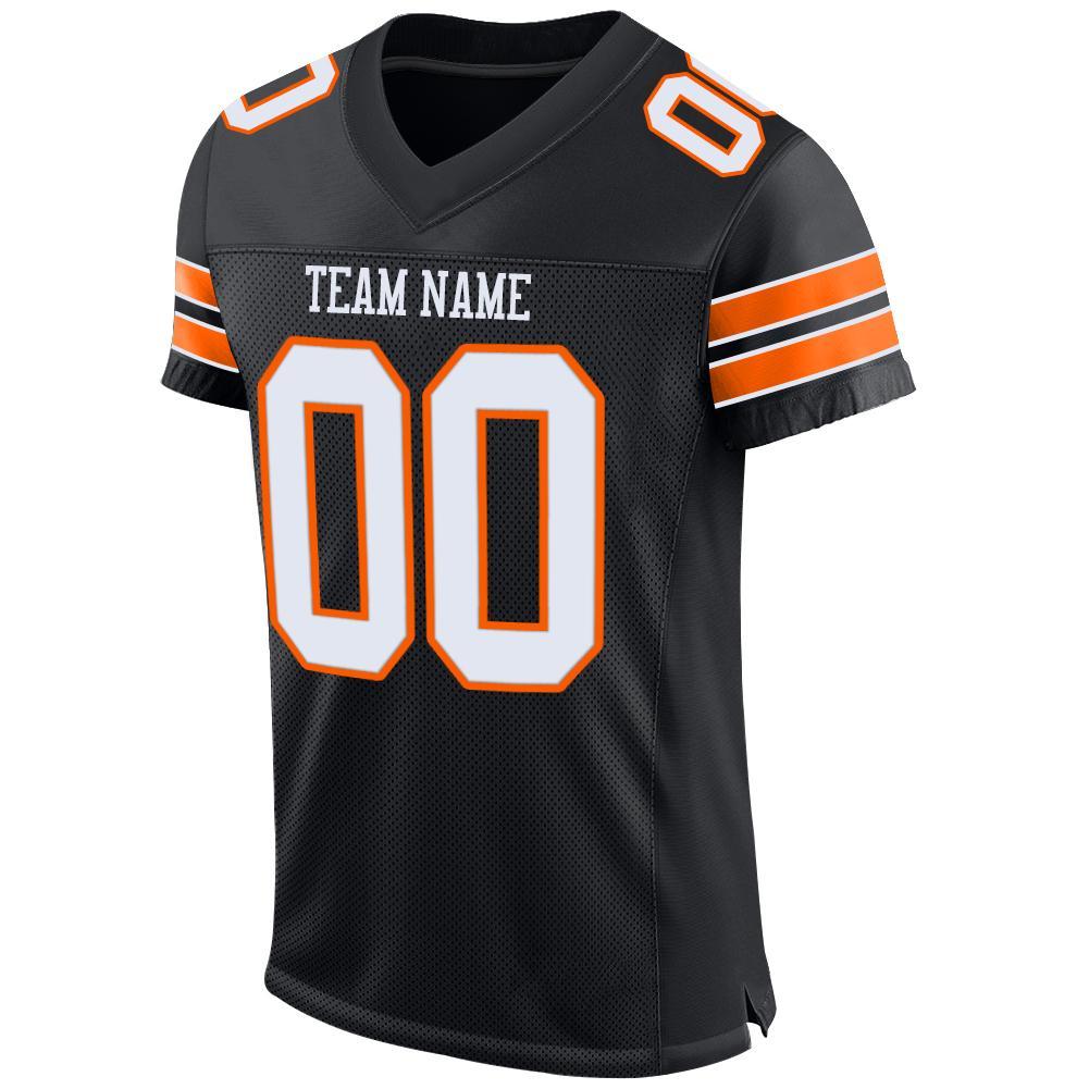 Custom Black White-Orange Mesh Authentic Football Jersey view 2