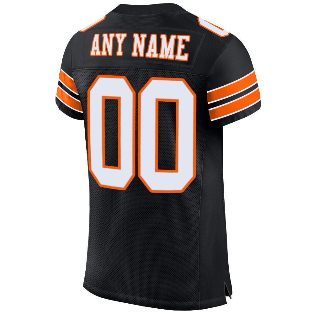 Custom Black White-Orange Mesh Authentic Football Jersey view 3
