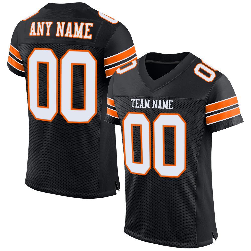 Custom Black White-Orange Mesh Authentic Football Jersey - Main View