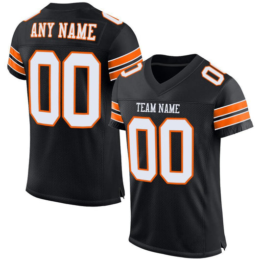 Custom Black White-Orange Mesh Authentic Football Jersey - Main View