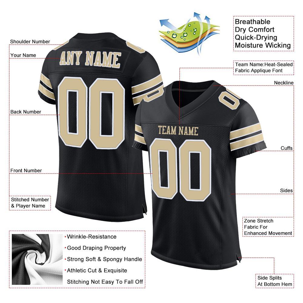 Custom Black Vegas Gold-White Mesh Authentic Football Jersey view 4