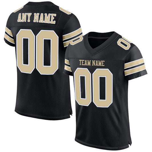 Custom Black Vegas Gold-White Mesh Authentic Football Jersey - Main View