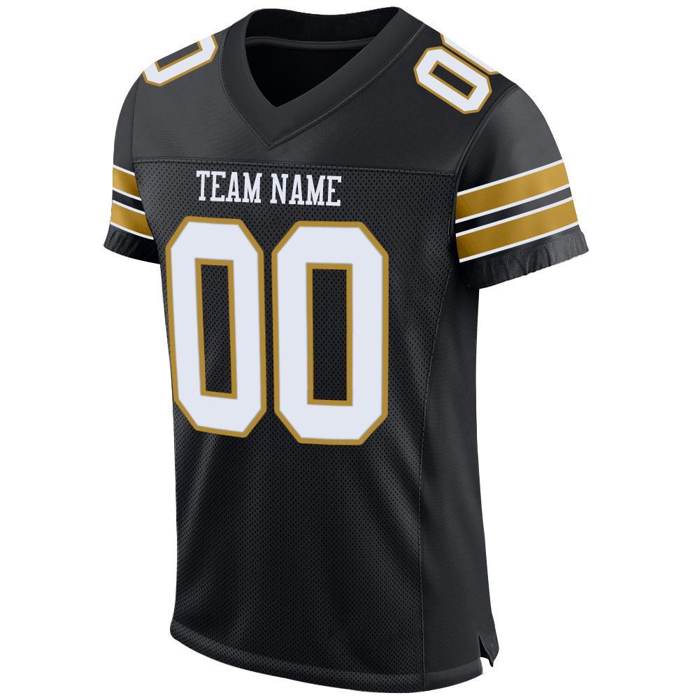 Custom Black White-Old Gold Mesh Authentic Football Jersey view 2
