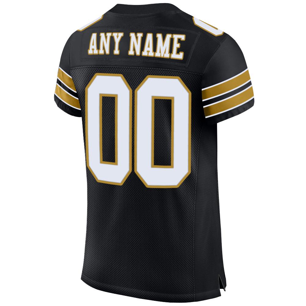 Custom Black White-Old Gold Mesh Authentic Football Jersey view 3