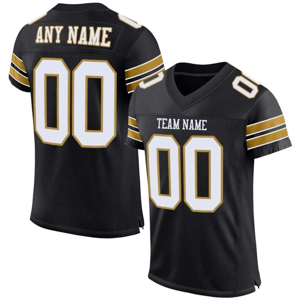 Custom Black White-Old Gold Mesh Authentic Football Jersey - Main View