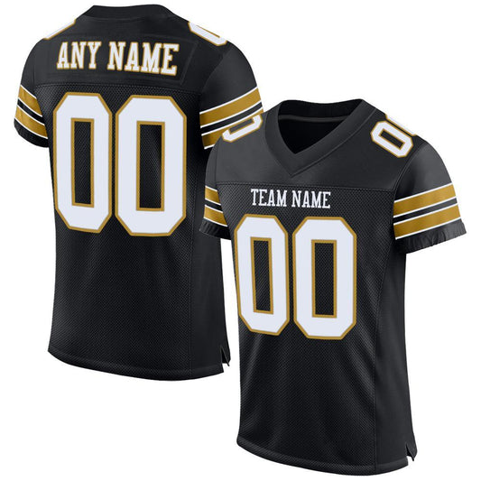 Custom Black White-Old Gold Mesh Authentic Football Jersey - Main View