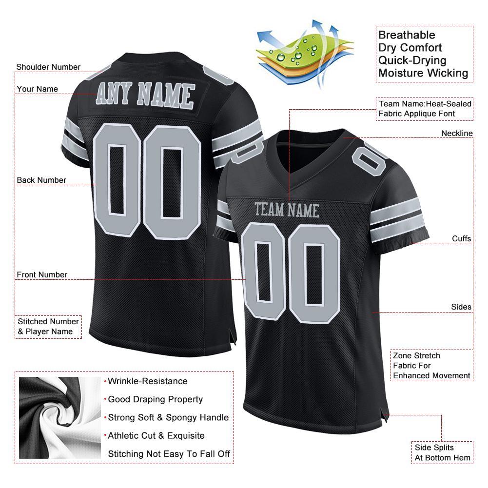 Custom Black Silver-White Mesh Authentic Football Jersey view 4