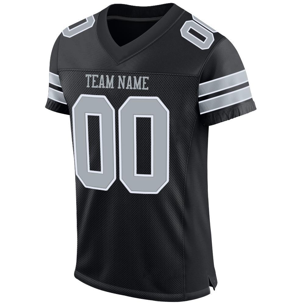 Custom Black Silver-White Mesh Authentic Football Jersey view 2