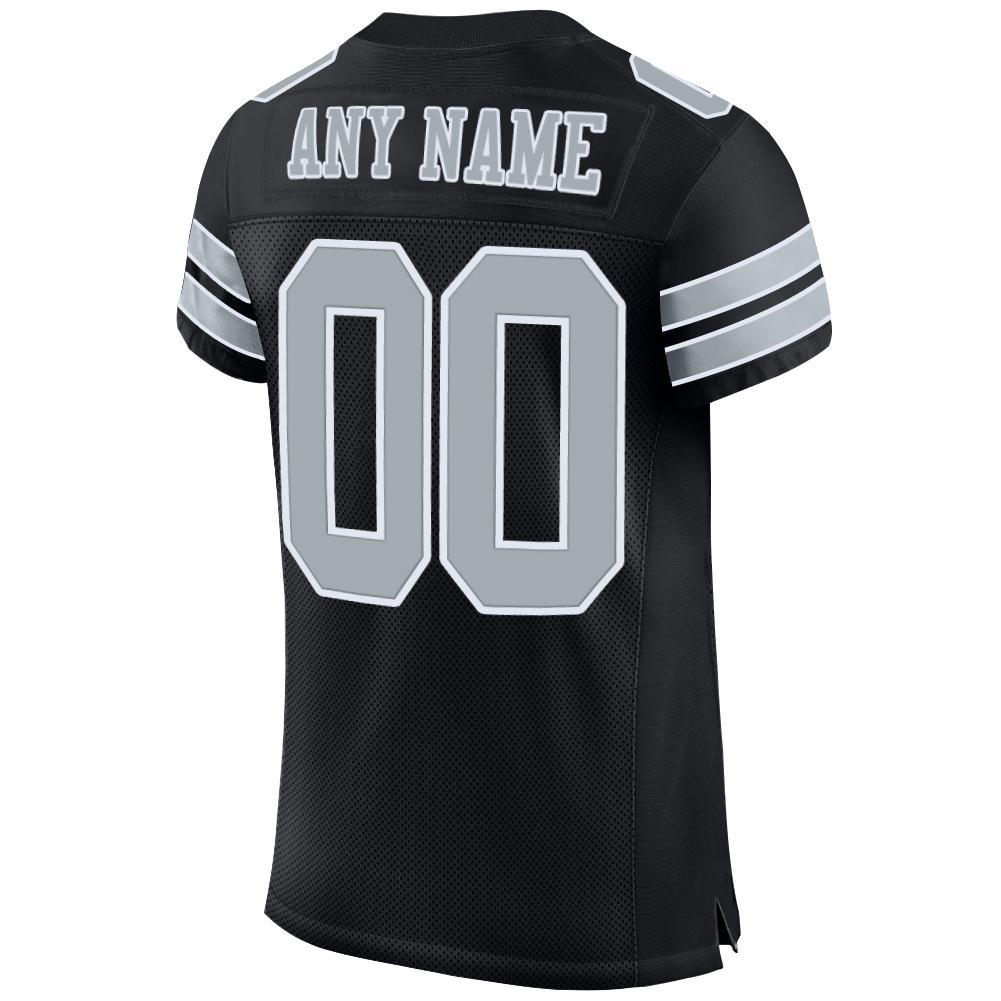 Custom Black Silver-White Mesh Authentic Football Jersey view 3