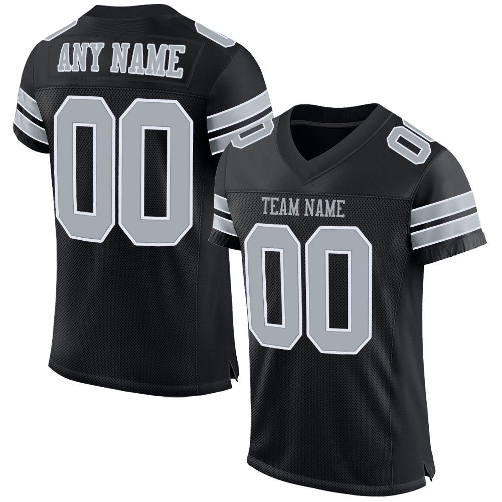 Custom Black Silver-White Mesh Authentic Football Jersey - Main View