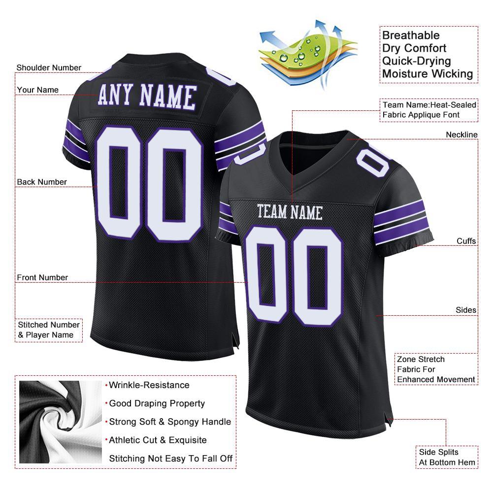 Custom Black White-Purple Mesh Authentic Football Jersey view 4