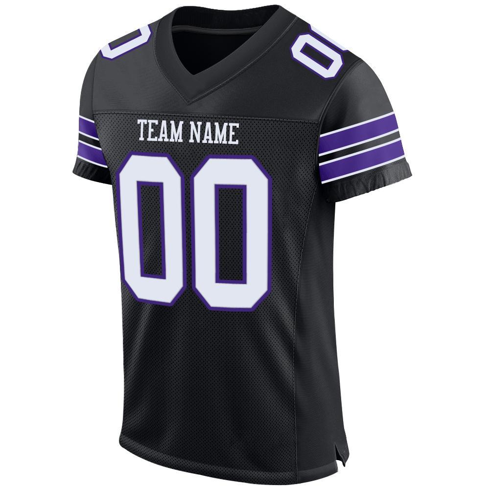 Custom Black White-Purple Mesh Authentic Football Jersey view 2