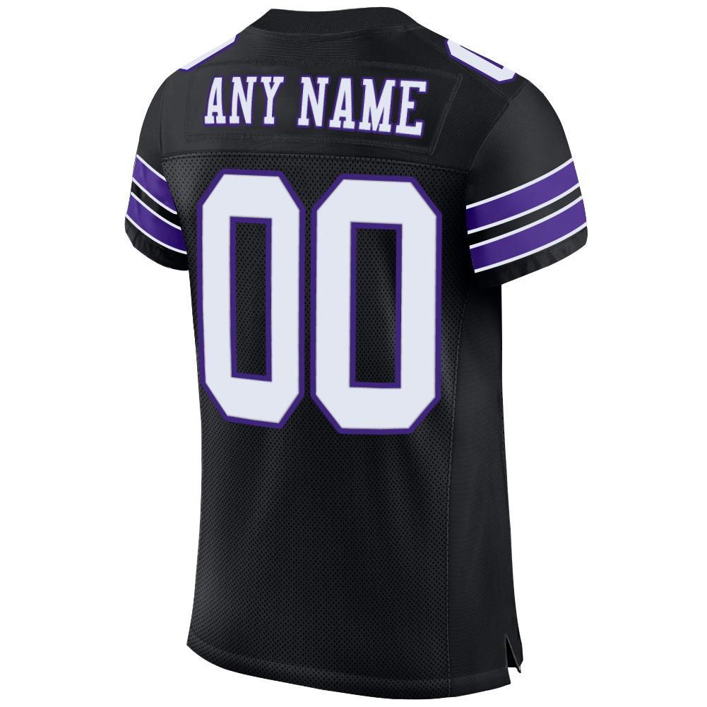 Custom Black White-Purple Mesh Authentic Football Jersey view 3