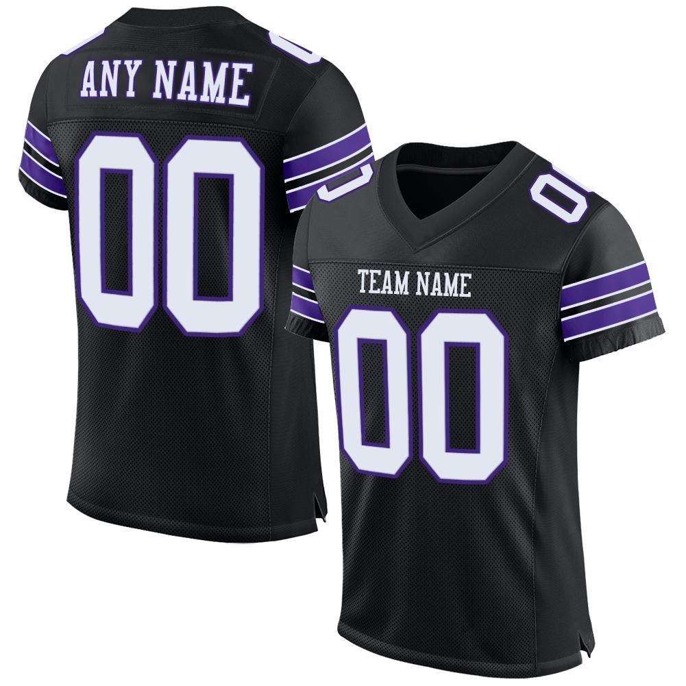 Custom Black White-Purple Mesh Authentic Football Jersey - Main View
