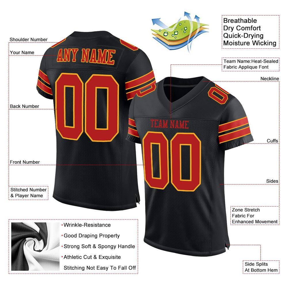 Custom Black Scarlet-Gold Mesh Authentic Football Jersey view 4