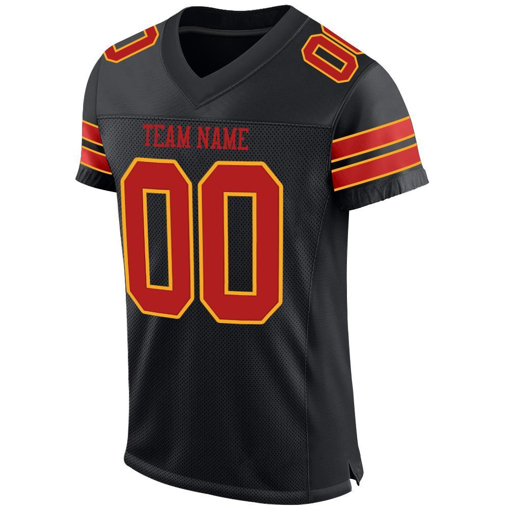 Custom Black Scarlet-Gold Mesh Authentic Football Jersey view 2