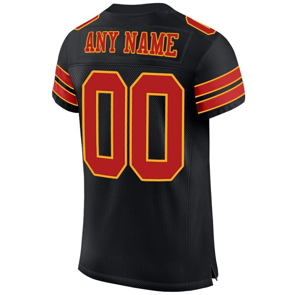 Custom Black Scarlet-Gold Mesh Authentic Football Jersey view 3