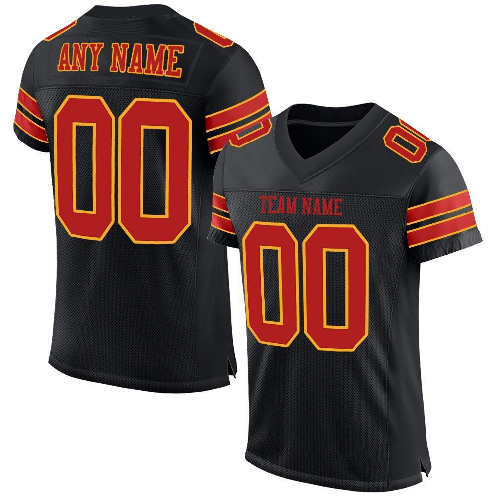 Custom Black Scarlet-Gold Mesh Authentic Football Jersey - Main View