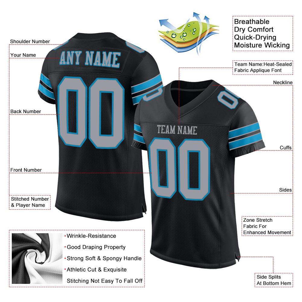 Custom Black Light Gray-Panther Blue Mesh Authentic Football Jersey view 4